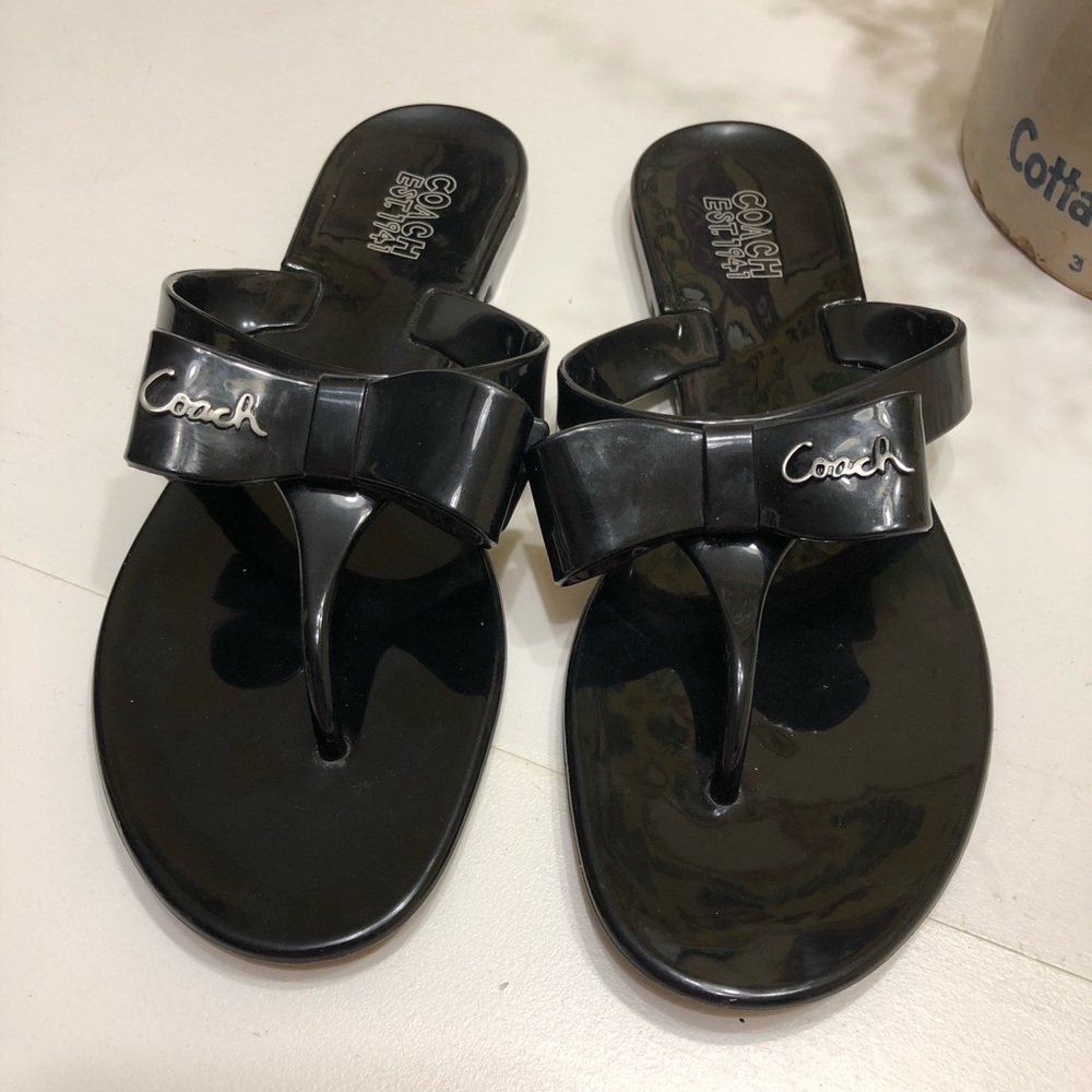 Coach Black Patent Sandal w/bow 7 1/2-8